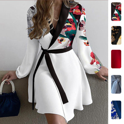 Damen Wickelkleid mit kunstvollem Print und Ärmeln - Norvielle