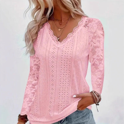Damen Oberteil Spitzenbesatz V-Ausschnitt Elegantes Design