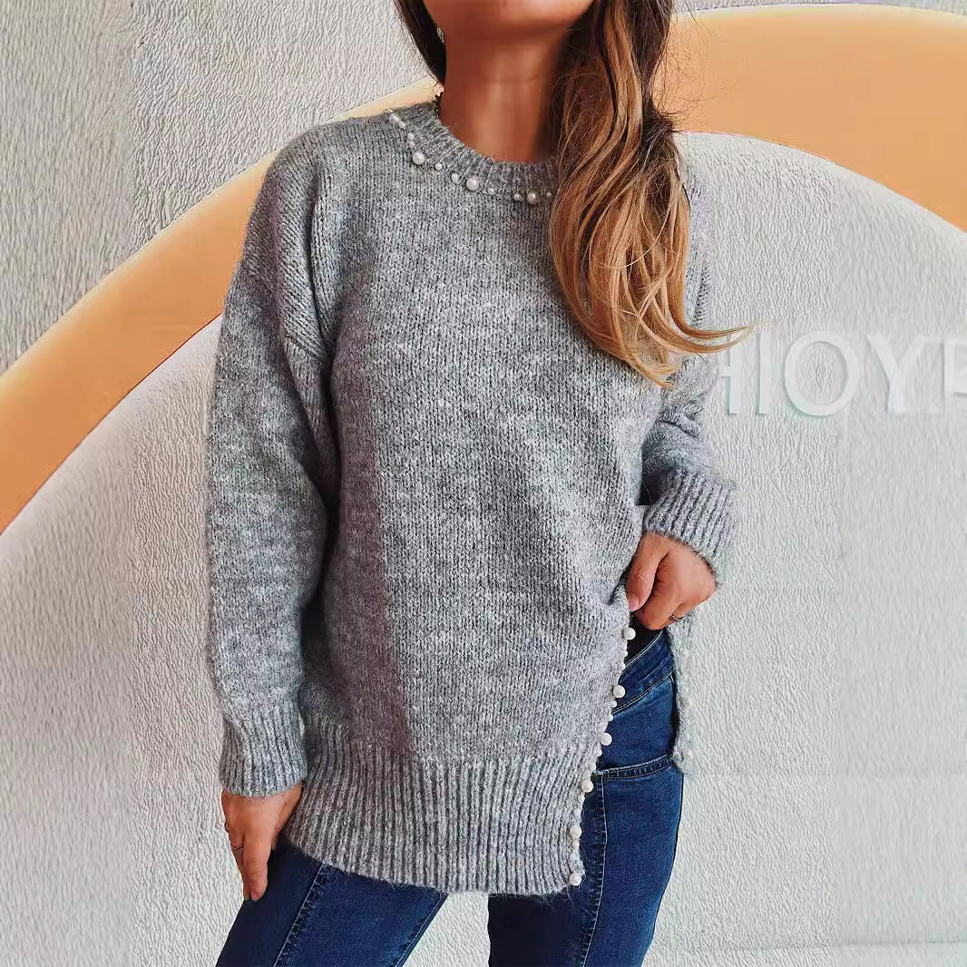 Damen Pullover Kuschelfleece Mit Perlenverzierung Norvielle