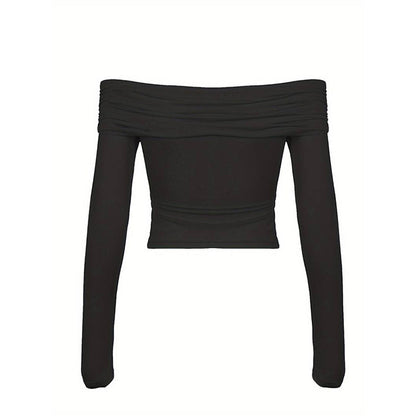 Damen Off-Shoulder Langarm-Bodysuit mit Drapierungsdetail