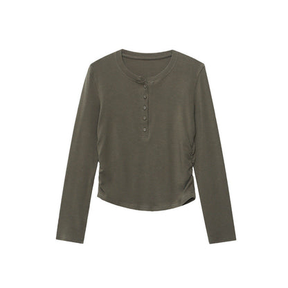 Damen Langarm Henley-Shirt Rippdetails Norvielle