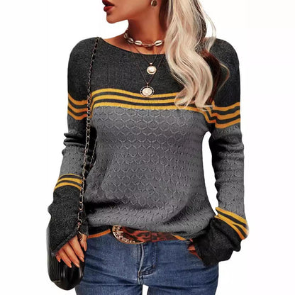 Damen Strickpullover Kontrastfarben Einzigartige Textur Norvielle