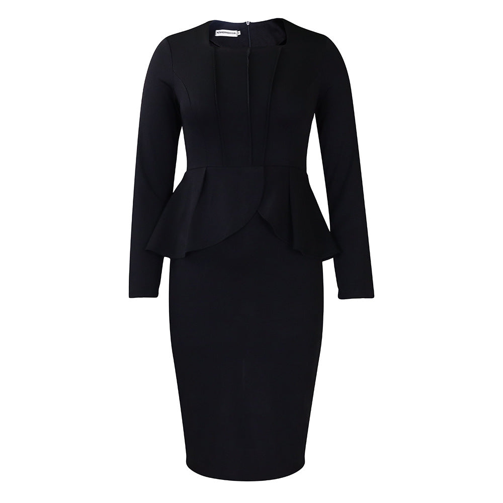 Damen Etuikleid Langarm mit Peplum Norvielle