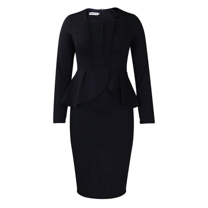 Damen Etuikleid Langarm mit Peplum Norvielle