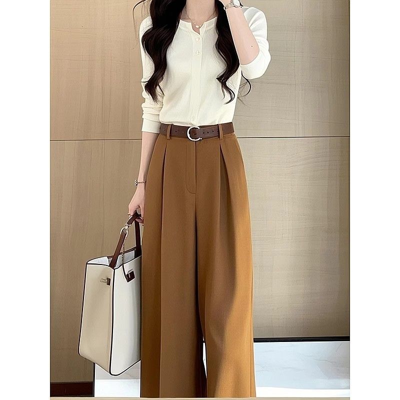 Damen High-Waist-Hose Weite Plissee-Details