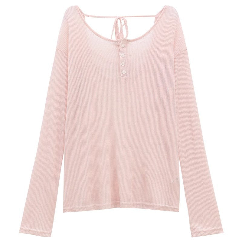 Damen Langarmshirt Dekorativer Rückenausschnitt