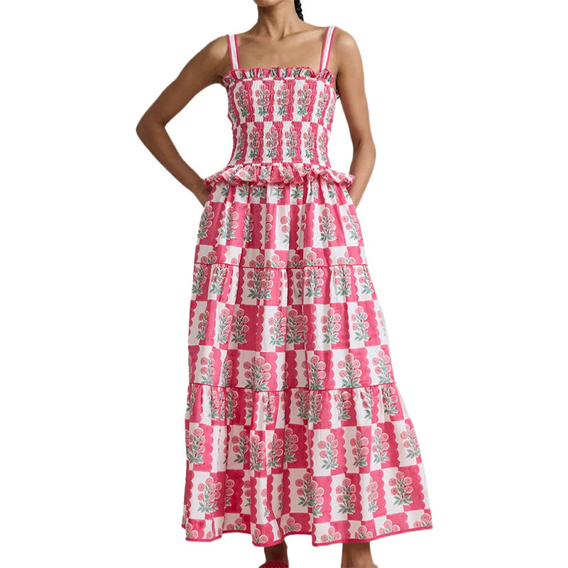 Damen Maxikleid Rüschendetails Floralmuster