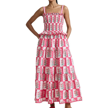 Damen Maxikleid Rüschendetails Floralmuster