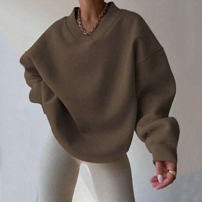 Damen Oversized Sweatshirt V-Ausschnitt Breite Ärmel Norvielle - Norvielle