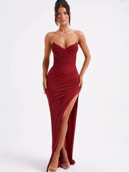 Damen Maxikleid Schmal Schnitt Schlitzdesign