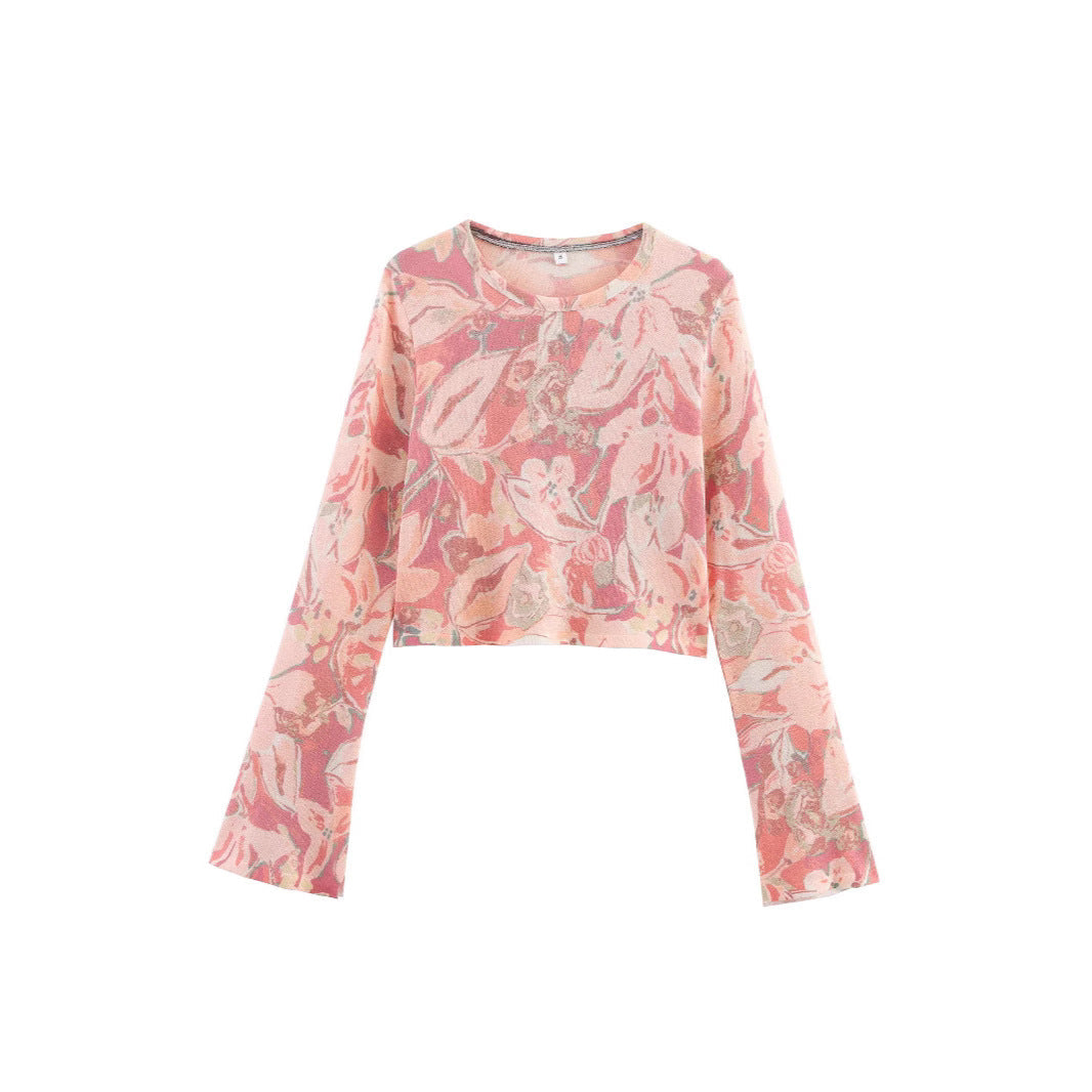 Damen Crop- Floralmuster Weite Ärmel Norvielle