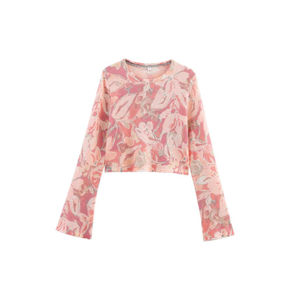 Damen Crop- Floralmuster Weite Ärmel Norvielle