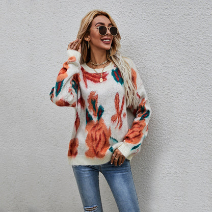 Damen Pullover Florales Strickmuster Norvielle