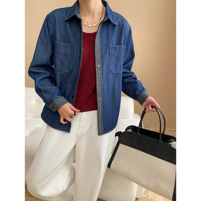 Damen Denim-Hemdjacke Kariert