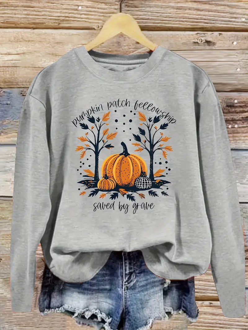 Damen Sweatshirt Herbstlich Kürbis Motiv Lässig Norvielle