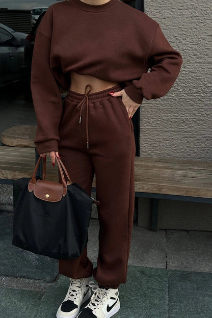 Damen Sweatshirt-Set Cropped mit Jogginghose Norvielle