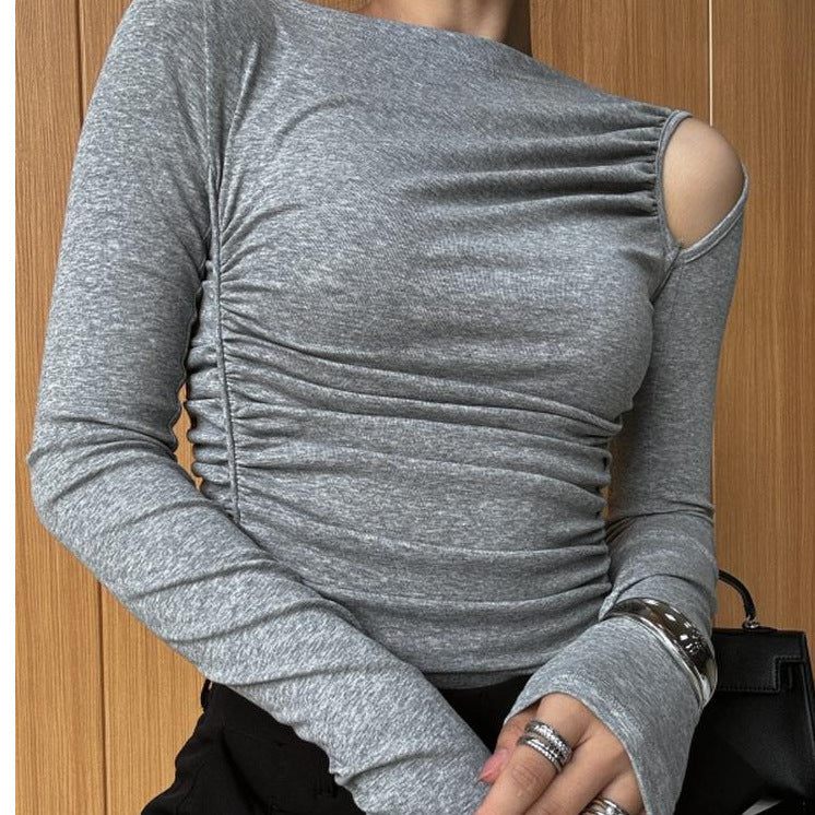 Damen Longsleeve-Shirt Asymmetrisch Raffung Norvielle