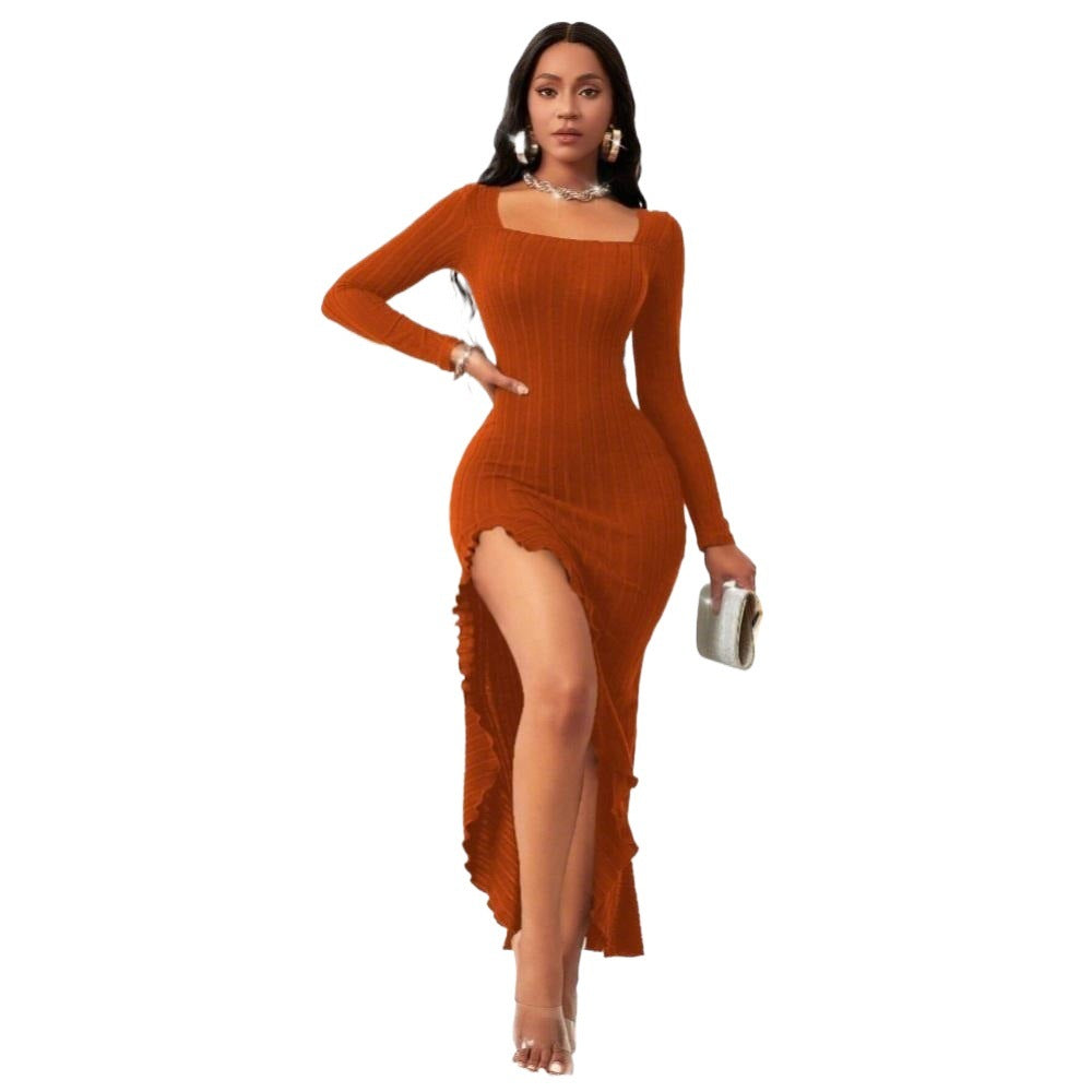 Damen Maxi-Kleid Langer Ärmel Wasserfall-Schnitt Norvielle