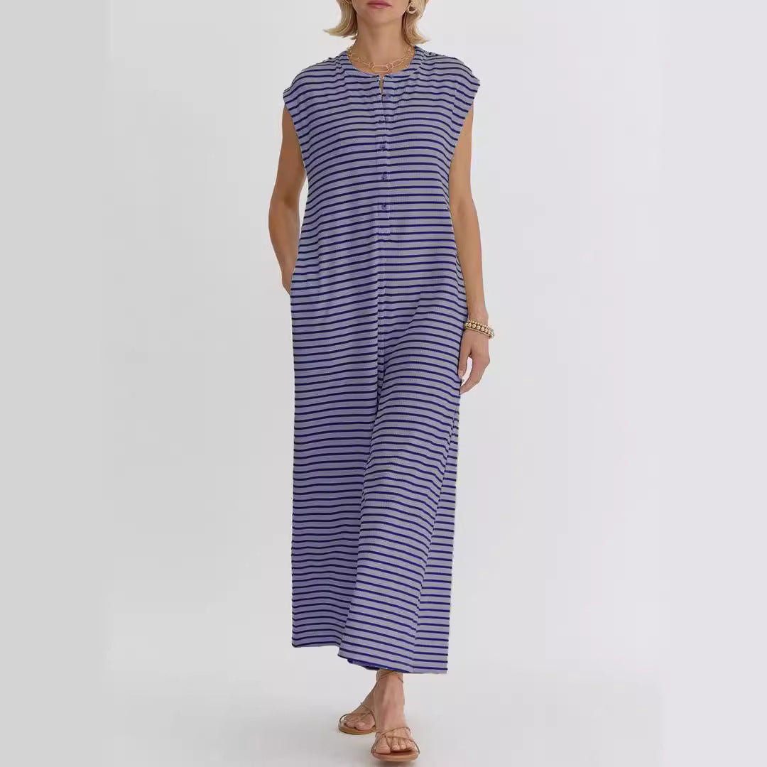 Damen Jumpsuit Streifenmuster Baumwolle Bequem