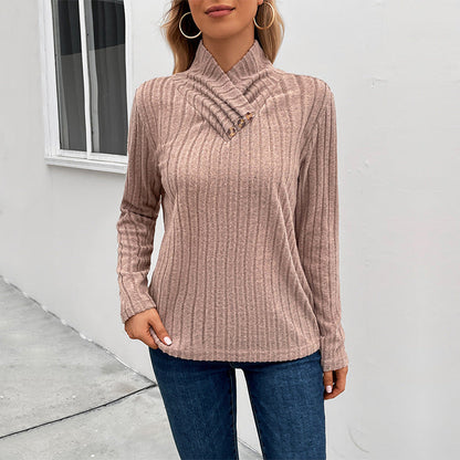 Damen Strickpullover Hochkragen Knopfdetails Norvielle