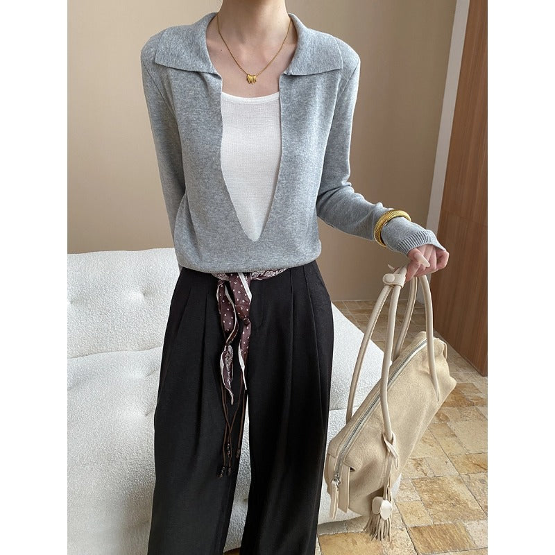Damen Pullover Elegantes Design V-Ausschnitt Feine Stickerei