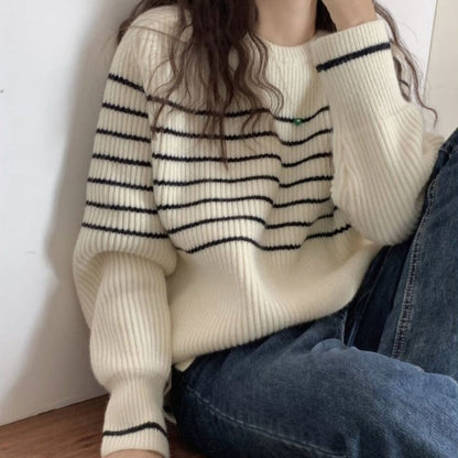 Damen Grobstrickpullover Gestreift Lässig Norvielle