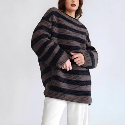 Damen Oversized-Pullover Gestrickt Breites Streifenmuster Norvielle