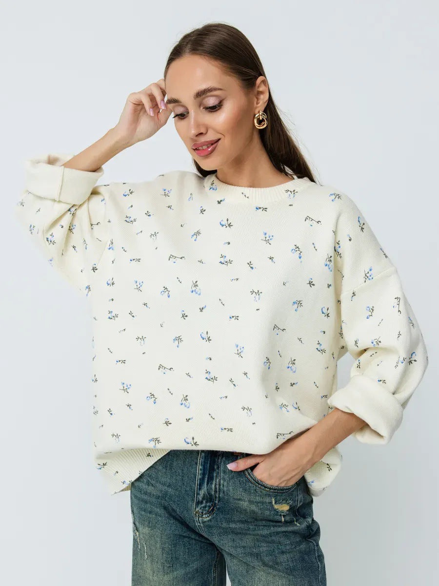 Damen Oversized Sweatpullover Floralmuster Norvielle