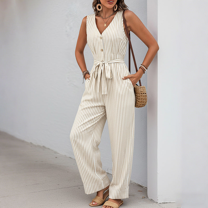Damen Jumpsuit Breite Beine Taillengürtel Norvielle