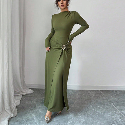 Damen Maxikleid Asymmetrisch Tailliert Norvielle