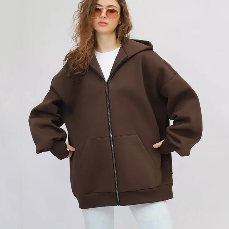 Damen Oversized Kapuzenjacke Norvielle Hoch Bündchen Reißverschluss - Norvielle