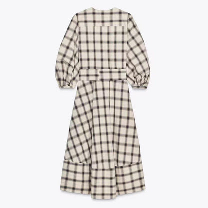 Damen Maxikleid Kariert Mit Taillengürtel Norvielle