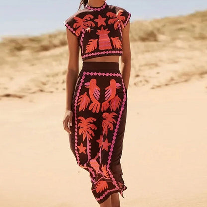 Damen Maxikleid Lebendiges Muster Eleganter Schnitt
