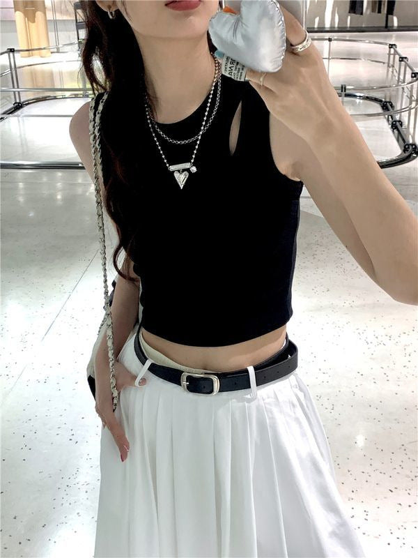 Damen Crop- Elastischer Bund Asymmetrischer Ausschnitt