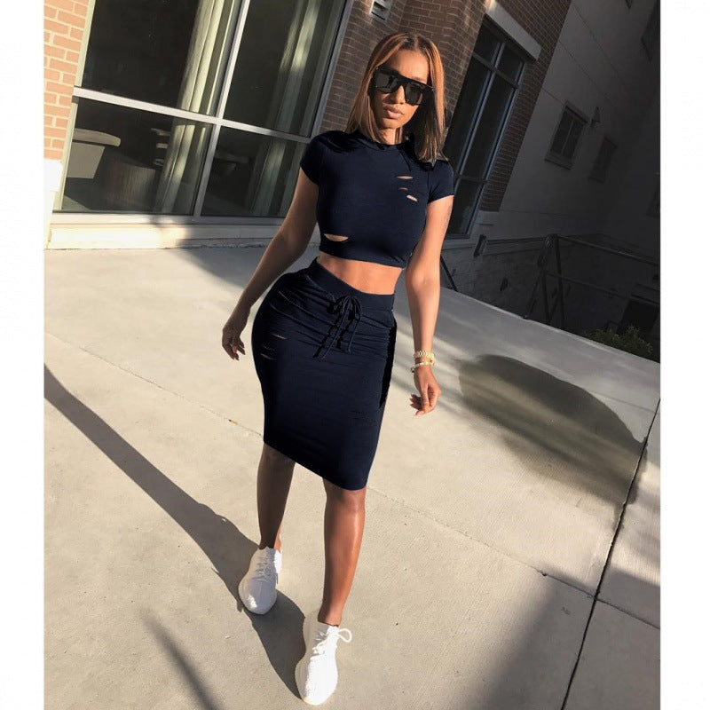 Damen Cropped Set mit taillierter Rockhose und Kordelzug