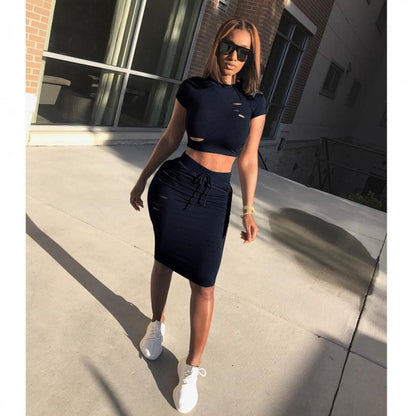 Damen Cropped Set mit taillierter Rockhose und Kordelzug