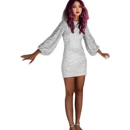 Damen Party-Kleid Langärmlig Glitzer Norvielle