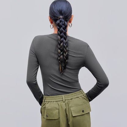 Damen Langarmshirt Rundhalsausschnitt Rippstruktur Norvielle
