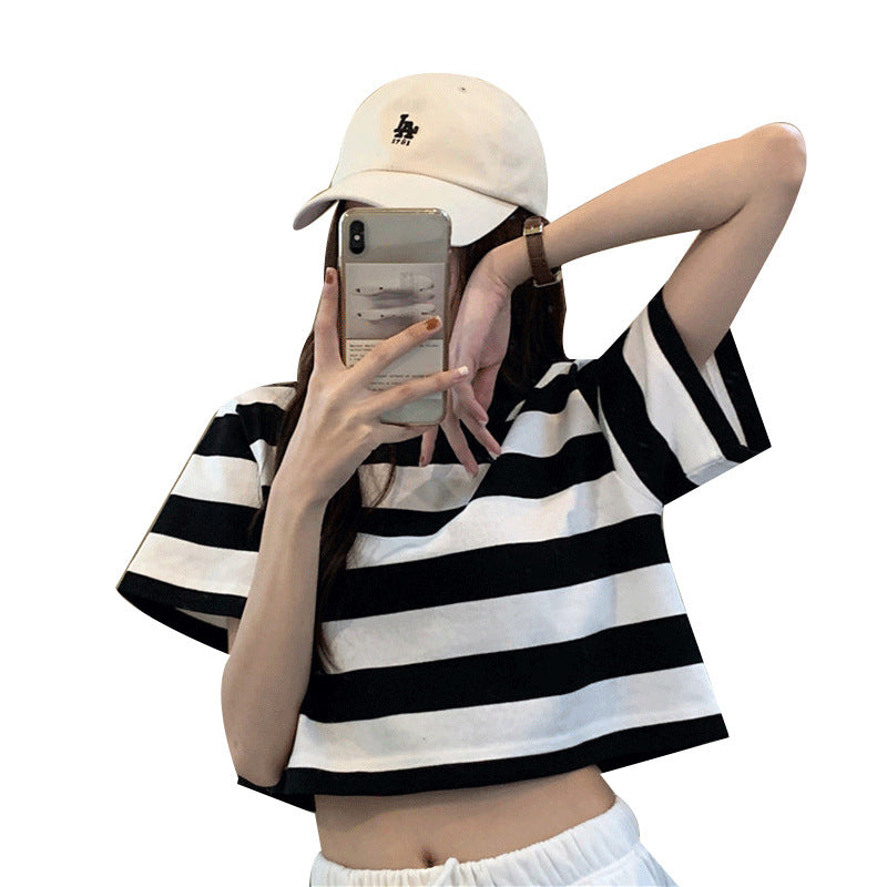 Damen T-Shirt Streifenmuster Baumwolle Lässig Weiß