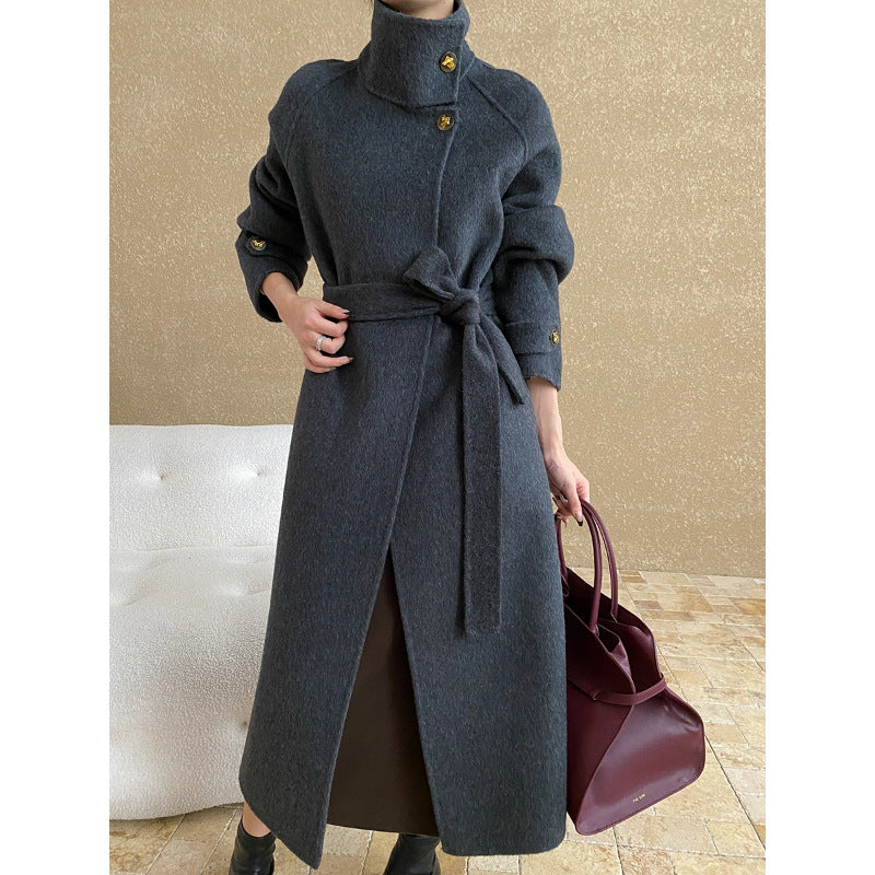 Damen Eleganter Mantel Hochkragen Bindegürtel Norvielle