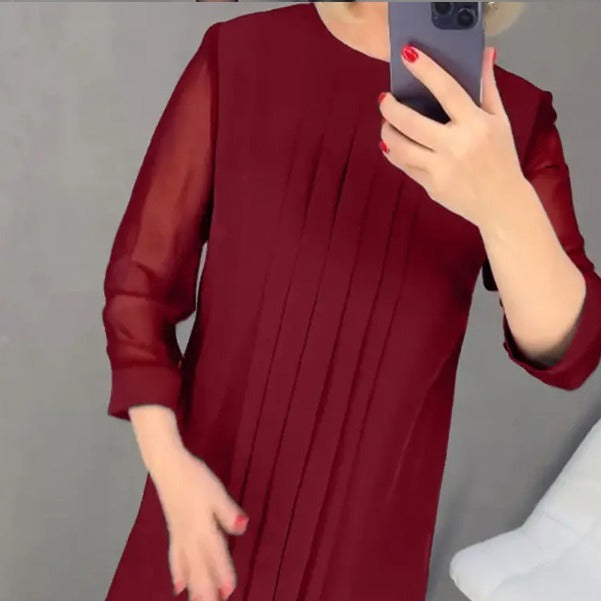 Damen Maxikleid Elegant Faltenwurf Durchsichtige Ärmel Norvielle