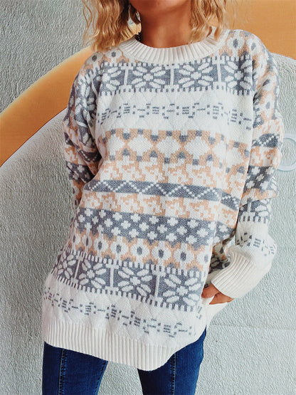 Damen Pullover Norweger Muster Lässig Bequem