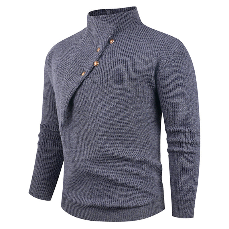 Herren Strickpullover Asymmetrischer Kragen Dekorative Holzknöpfe