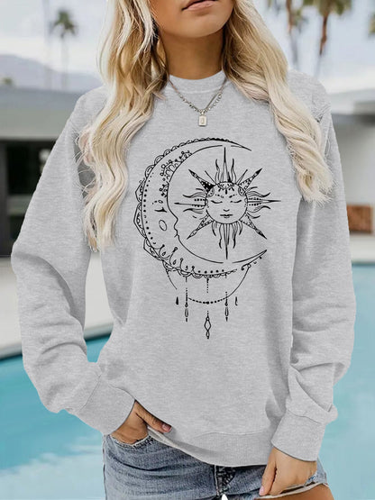 Damen Sweatshirt Sonnen-Mond-Motiv Baumwolle Norvielle