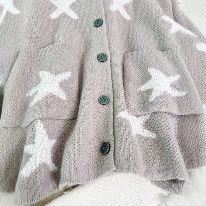 Damen Strickjacke Sternenmotiv Taschen Norvielle