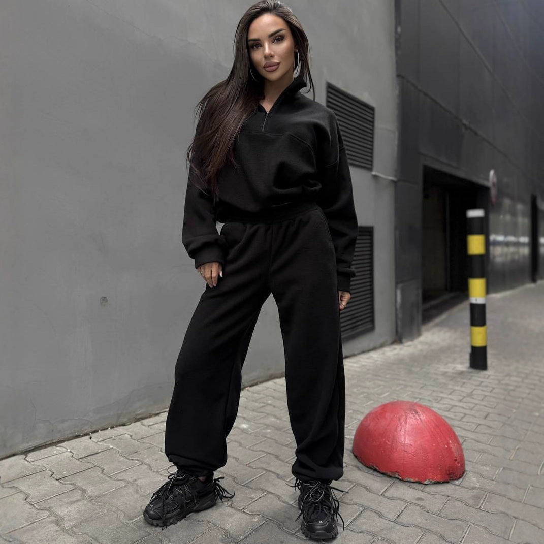 Damen Fleece-Jogginganzug Stehkragen Reißverschluss Norvielle