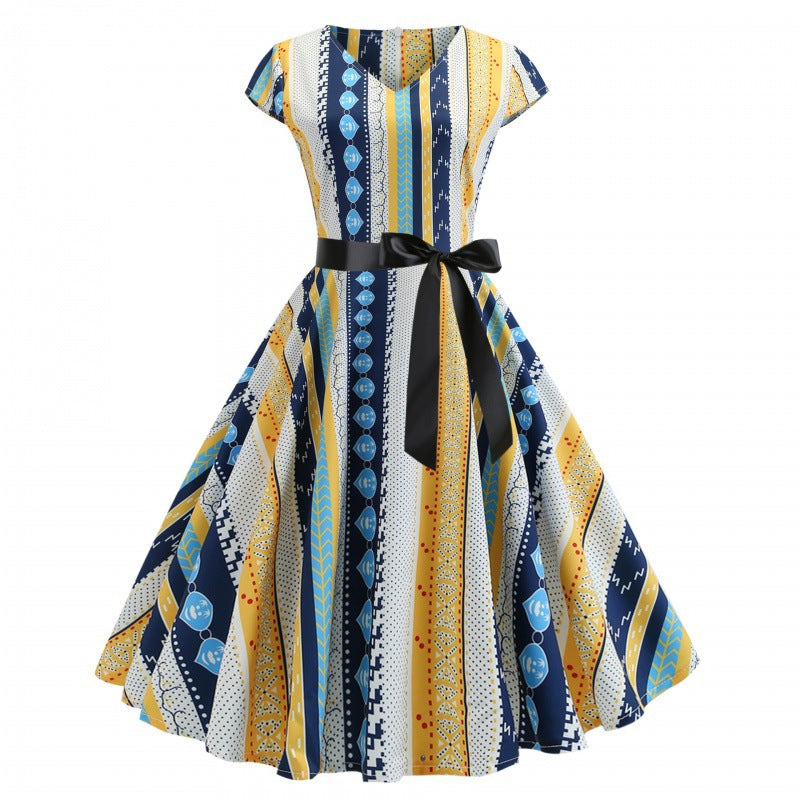 Damen A-Linien Kleid mit V-Ausschnitt und Taillengürtel Norvielle