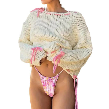 Damen Pullover Locker Kordelverschluss Norvielle