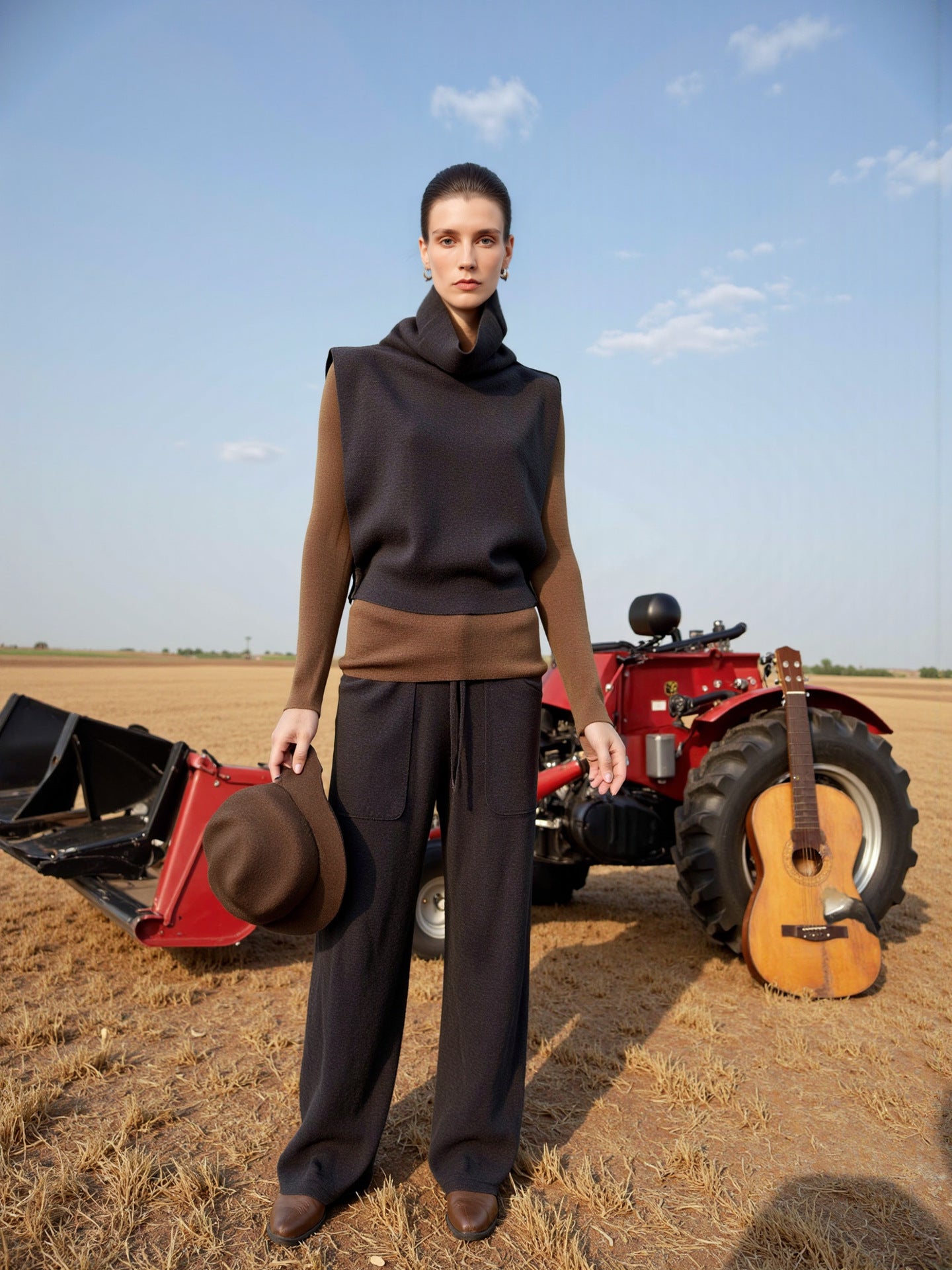 Damen Strickpullover Hochkragen Weite Hose Norvielle