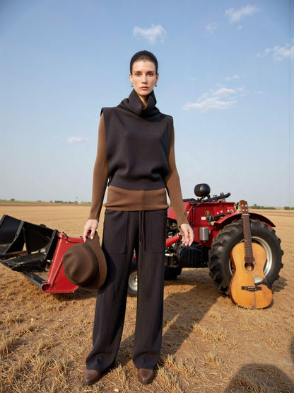 Damen Strickpullover Hochkragen Weite Hose Norvielle